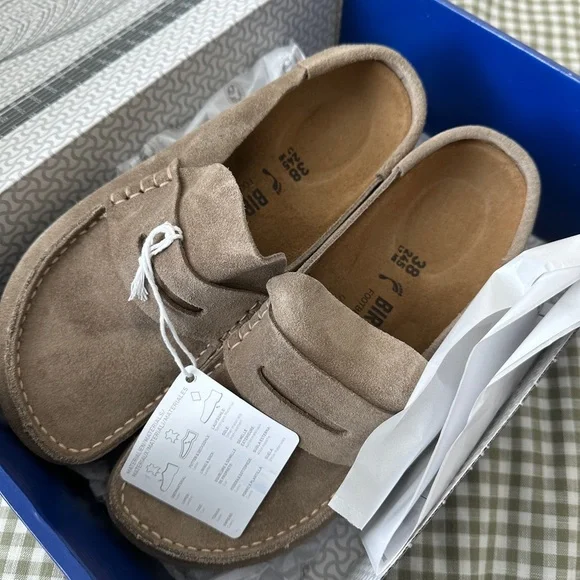 Birkenstock Taupe Naples Suede Clogs - Picture 3 of 4